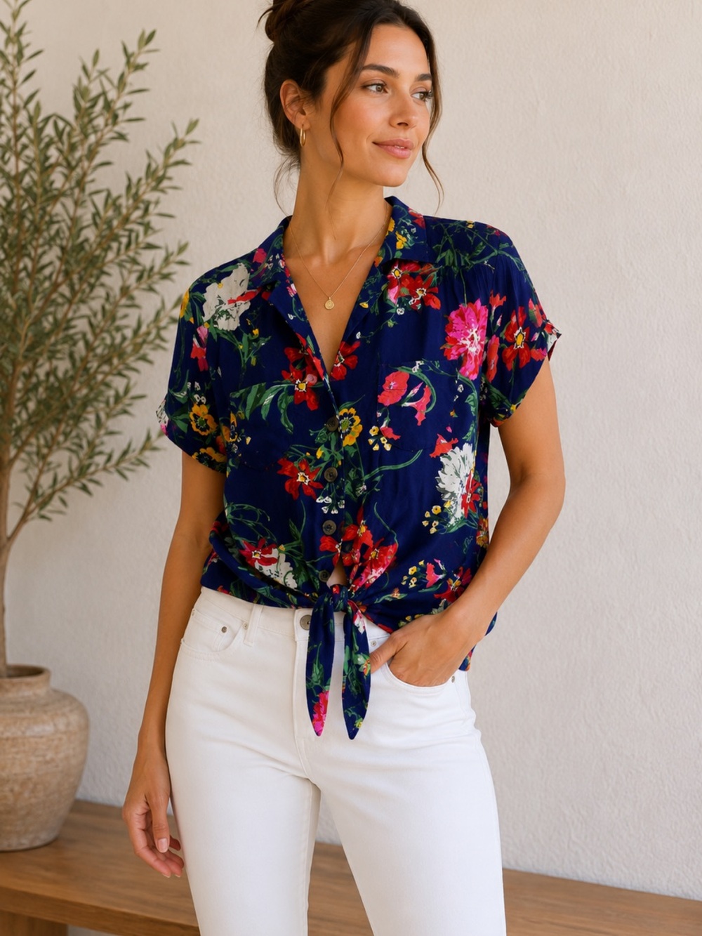 Maeve Anthropologie Floral Tie Front Blouse US 0